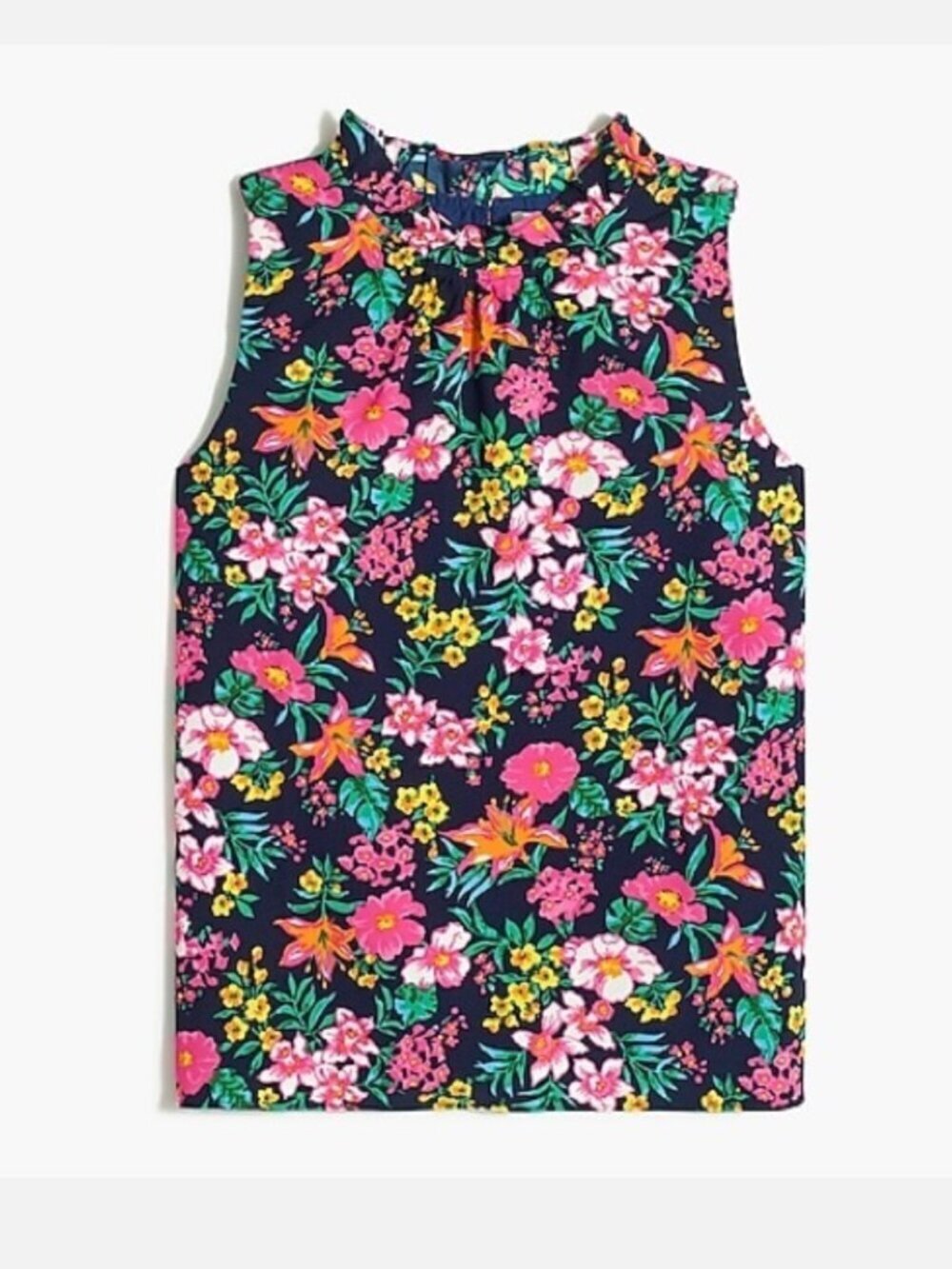 J. Crew Floral Sleeveless Top Size Medium Ruffles Cottage Resort Country Club